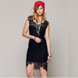 Free People Black Peekaboo Lace Medium Dress